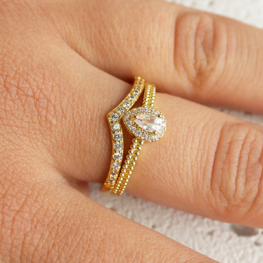Gold Plated Cubic Zirconia Peardrop Ring