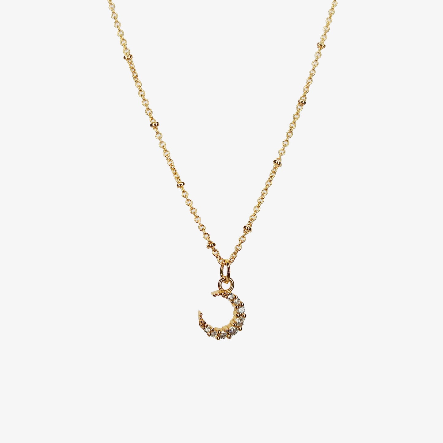 Gold Plated Cubic Zirconia Crescent Moon Necklace - Ivy London Studio