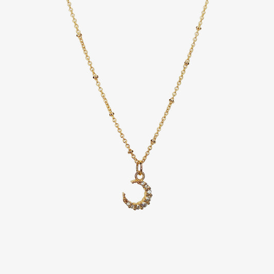 Gold Plated Cubic Zirconia Crescent Moon Necklace - Ivy London Studio