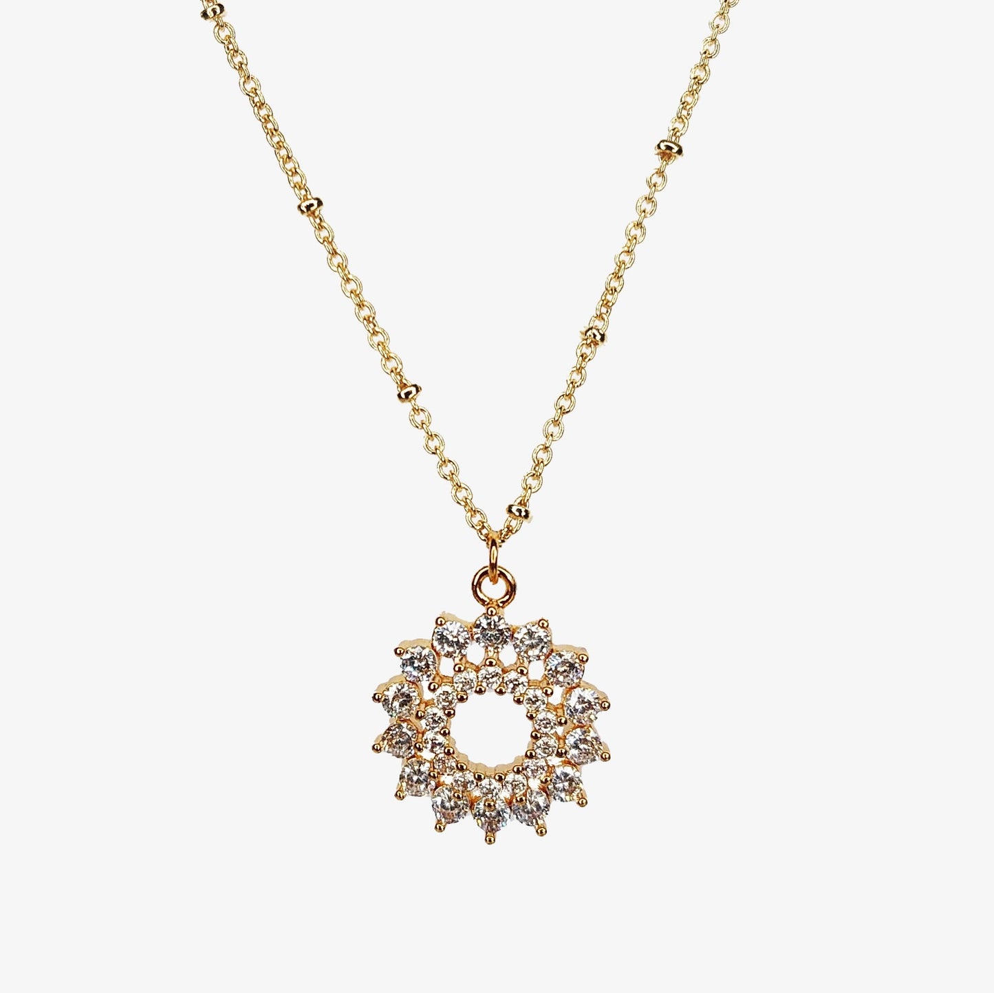 Gold Plated Cubic Zirconia Mandala Necklace - Ivy London Studio