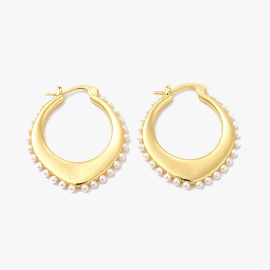 Gold Plated Pearl Hoop Earrings - Ophelia