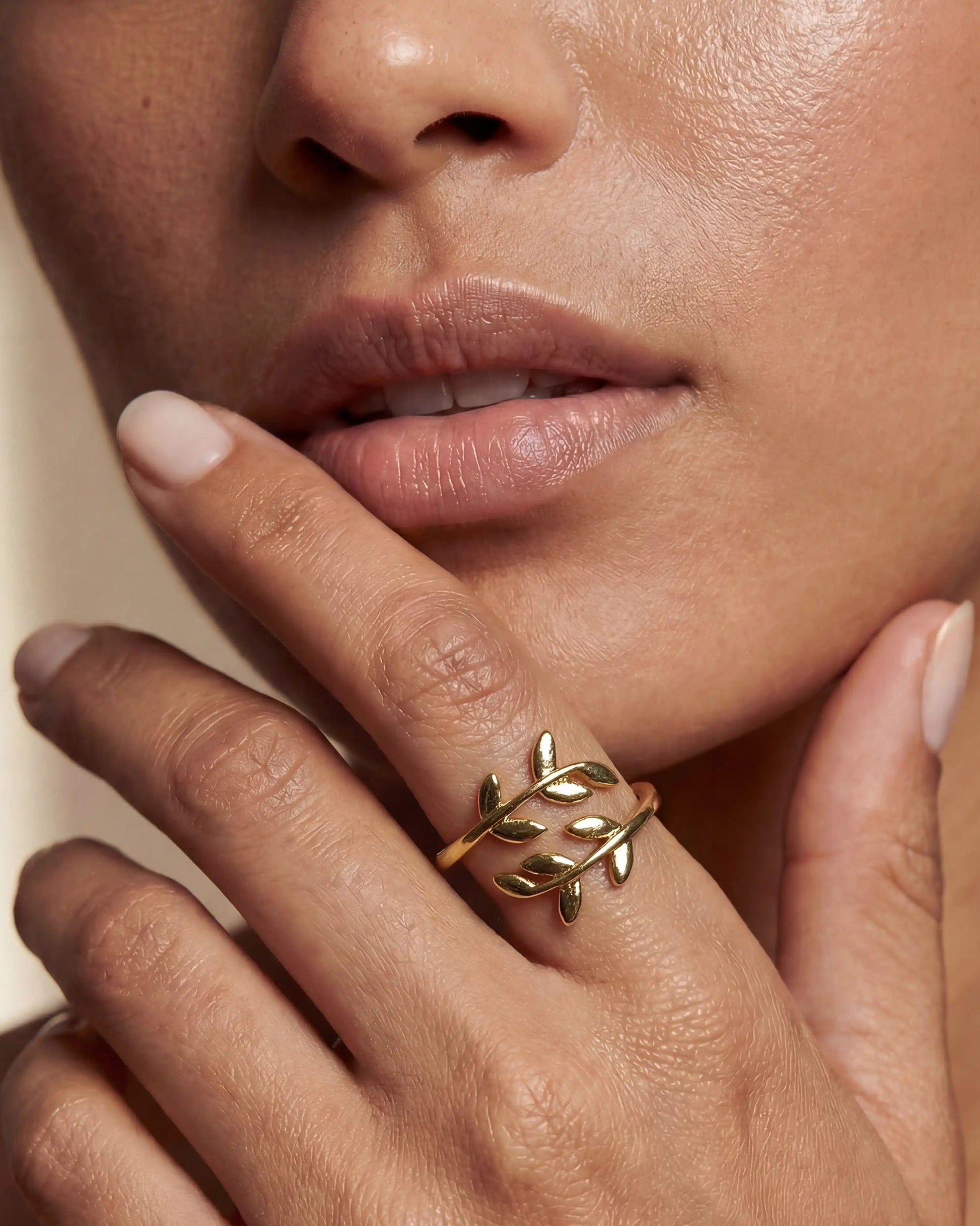 18k gold plated olive leaf ring