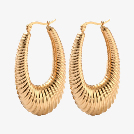 Gold Plated Ribbed Hoop Earrings - Aria