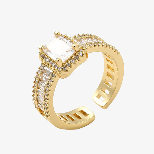Gold Plated Cubic Zirconia Baguette Cocktail Ring