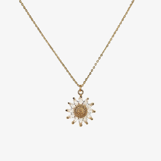Gold Plated Cubic Zirconia Sunflower Necklace