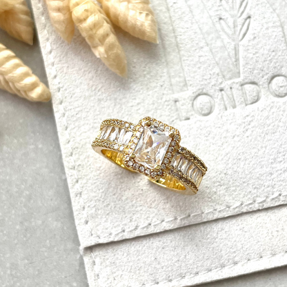 Gold Plated Cubic Zirconia Baguette Cocktail Ring