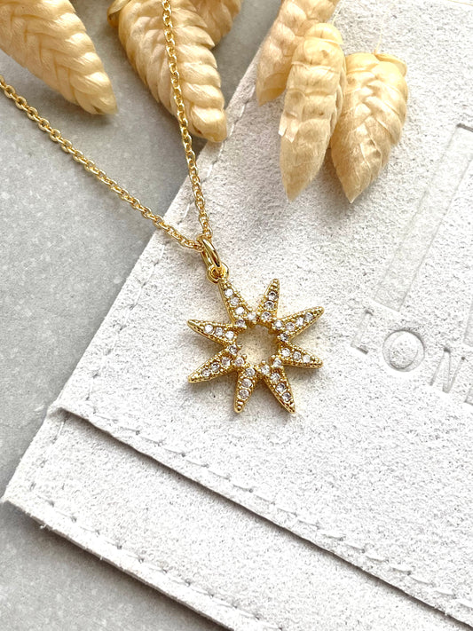 Gold Plated Cubic Zirconia Celestial Star Necklace