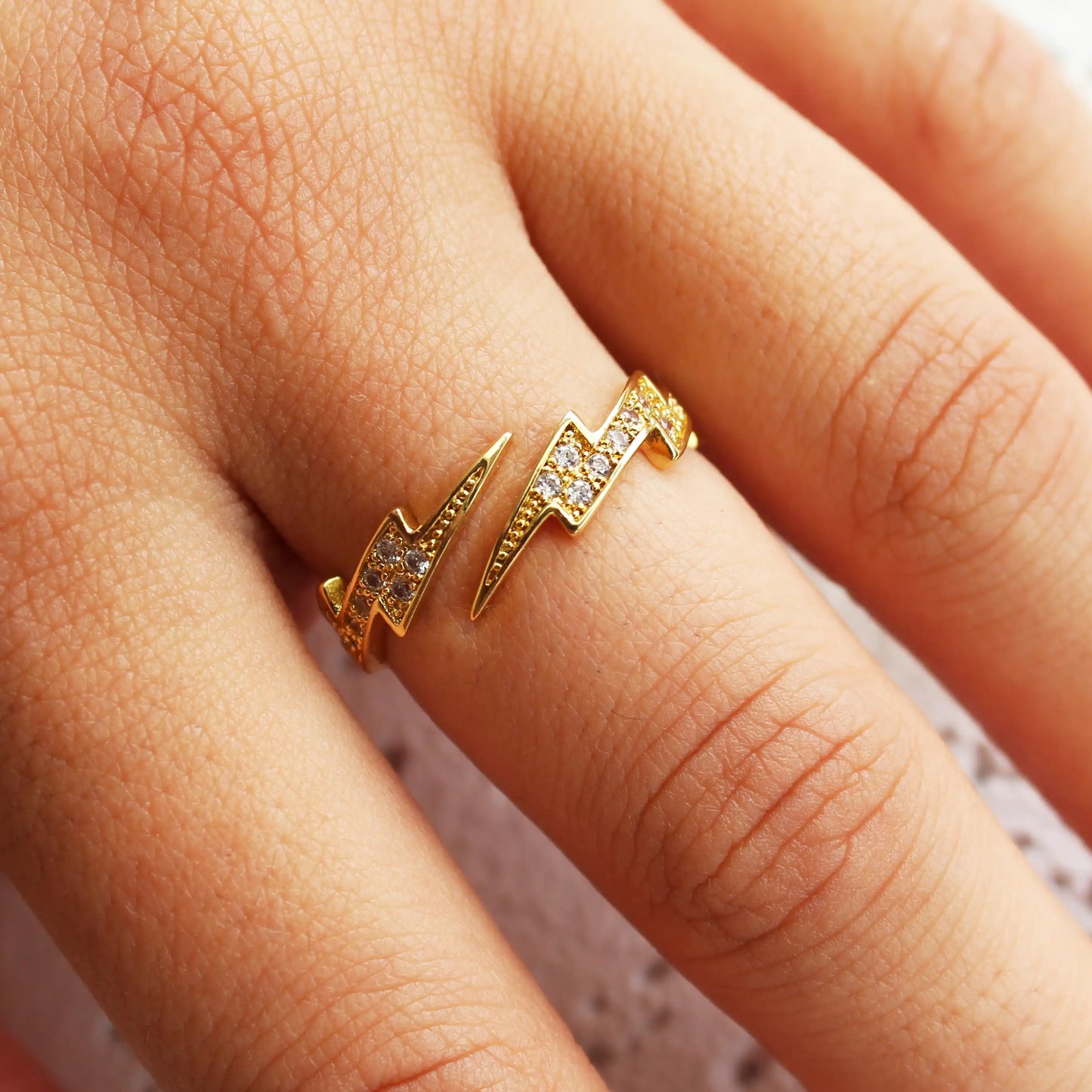 Gold Plated Cubic Zirconia Bolt Ring - Aria