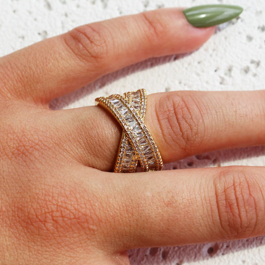 Gold Plated Cubic Zirconia Encrusted Ring - Sophia