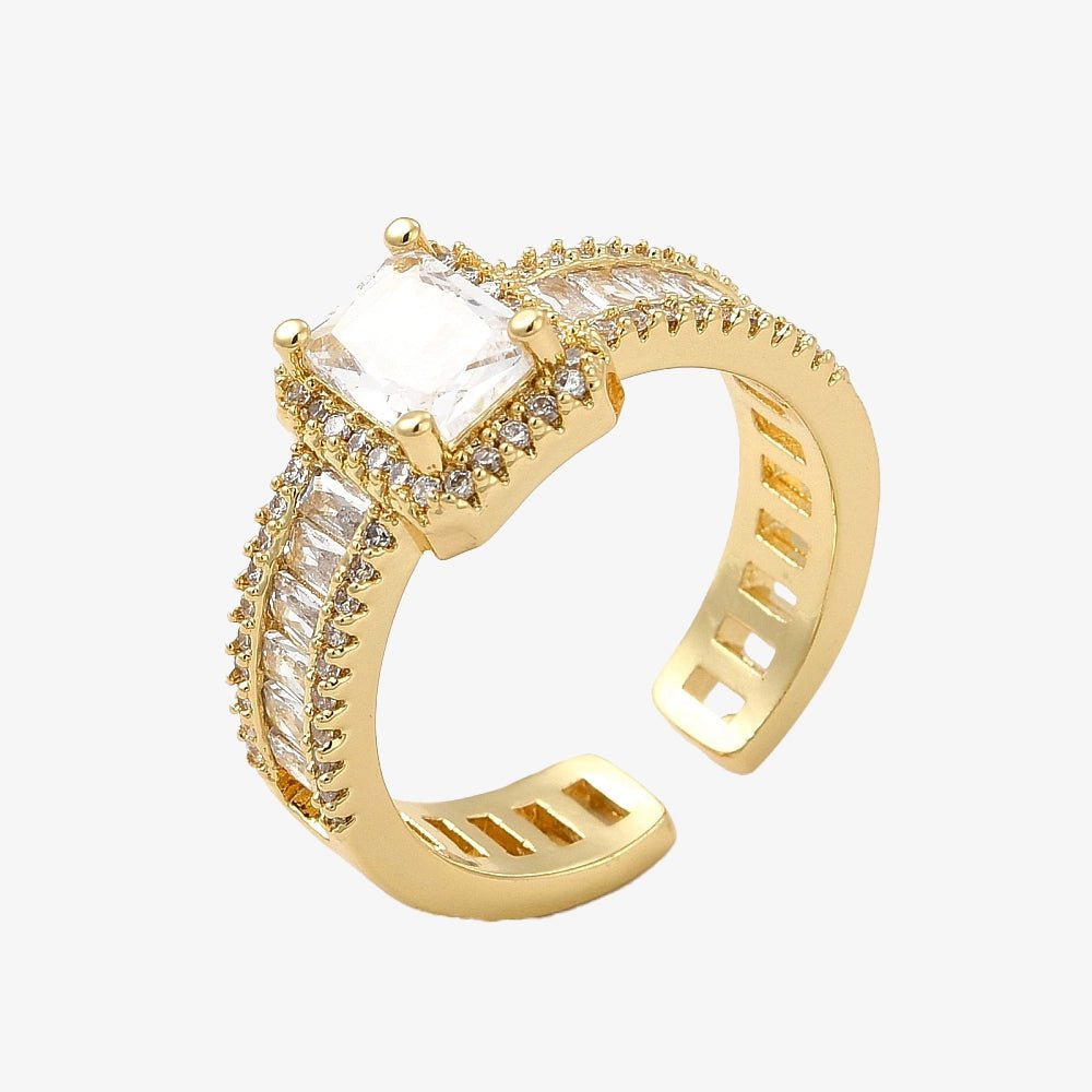 Gold Plated Cubic Zirconia Baguette Cocktail Ring - Ivy London Studio