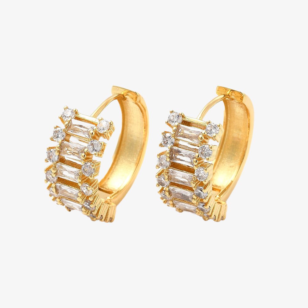 Gold Plated Cubic Zirconia Baguette Loop Earrings - Jasmine - Ivy London Studio