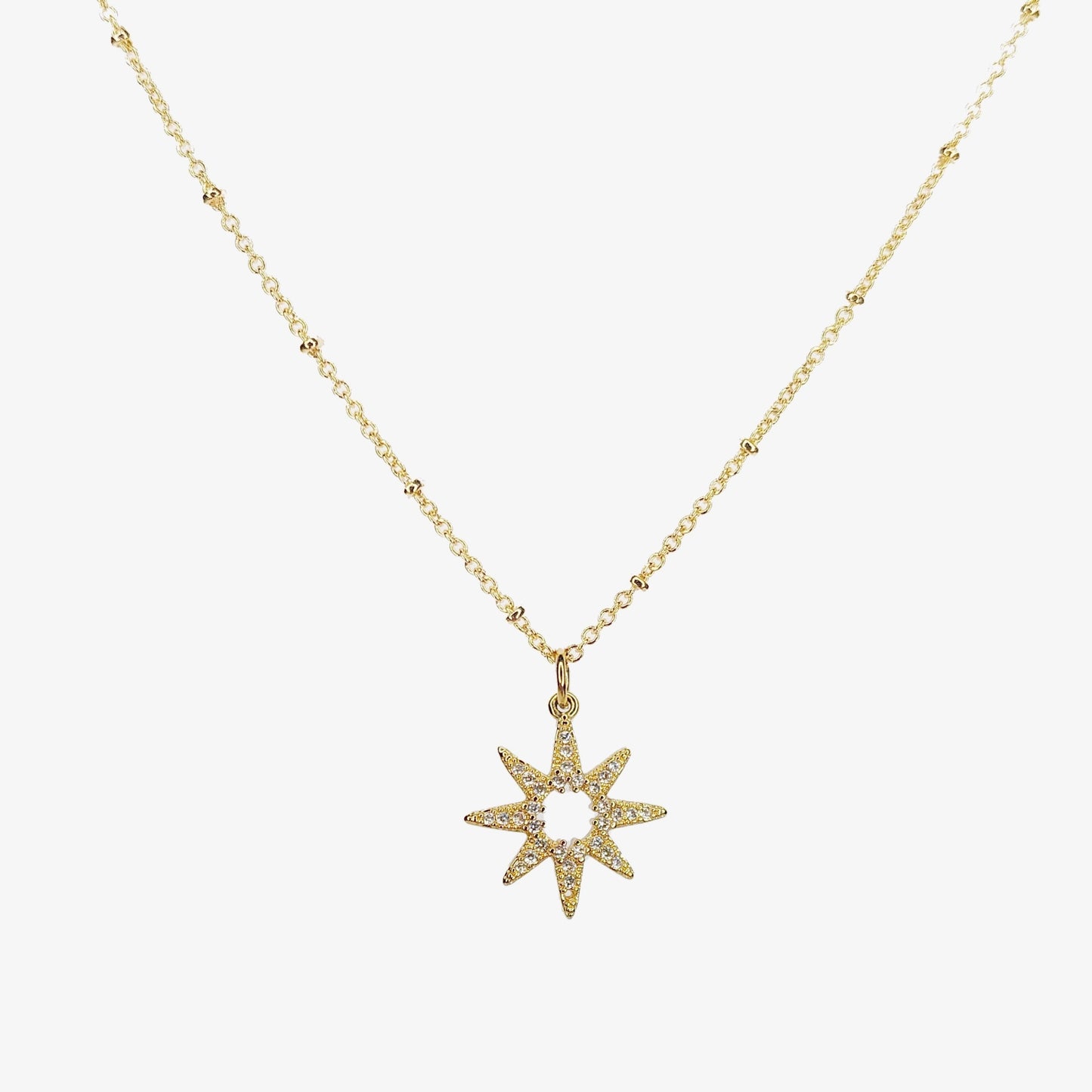 Gold Plated Cubic Zirconia Celestial Star Necklace - Ivy London Studio