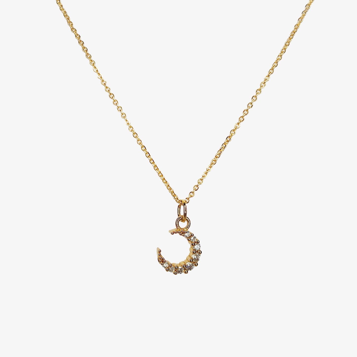 Gold Plated Cubic Zirconia Crescent Moon Necklace - Ivy London Studio