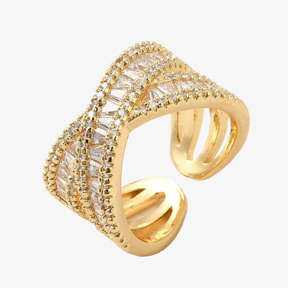 Gold Plated Cubic Zirconia Encrusted Ring - Sophia - Ivy London Studio