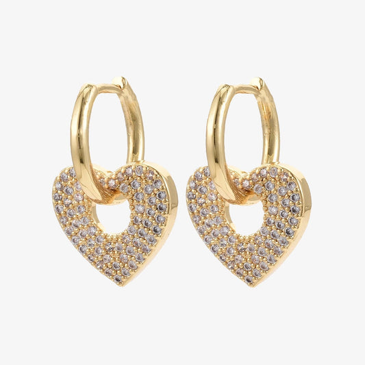 Gold Plated Cubic Zirconia Heart Earrings - Ava - Ivy London Studio