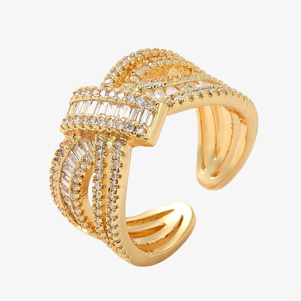 Gold Plated Cubic Zirconia Layer Ring - Rita - Ivy London Studio