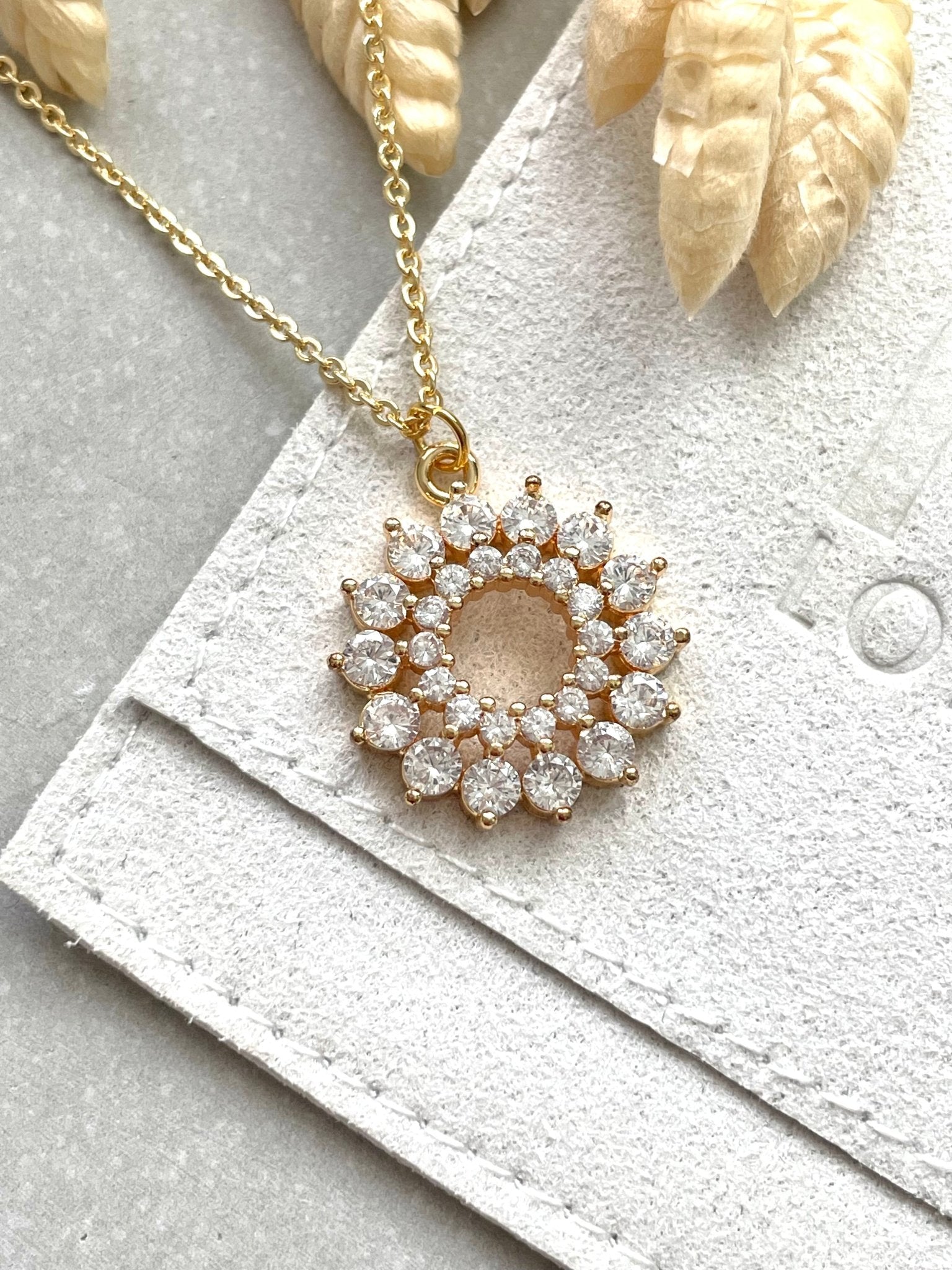 Gold Plated Cubic Zirconia Mandala Necklace - Ivy London Studio