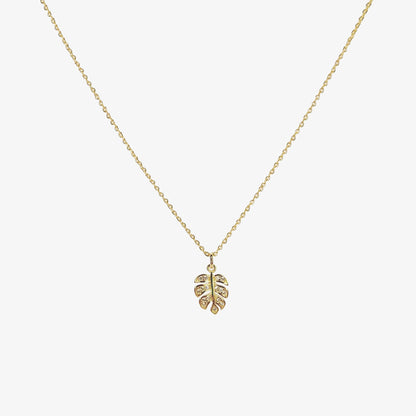 Gold Plated Cubic Zirconia Monstera Leaf Necklace - Ivy London Studio