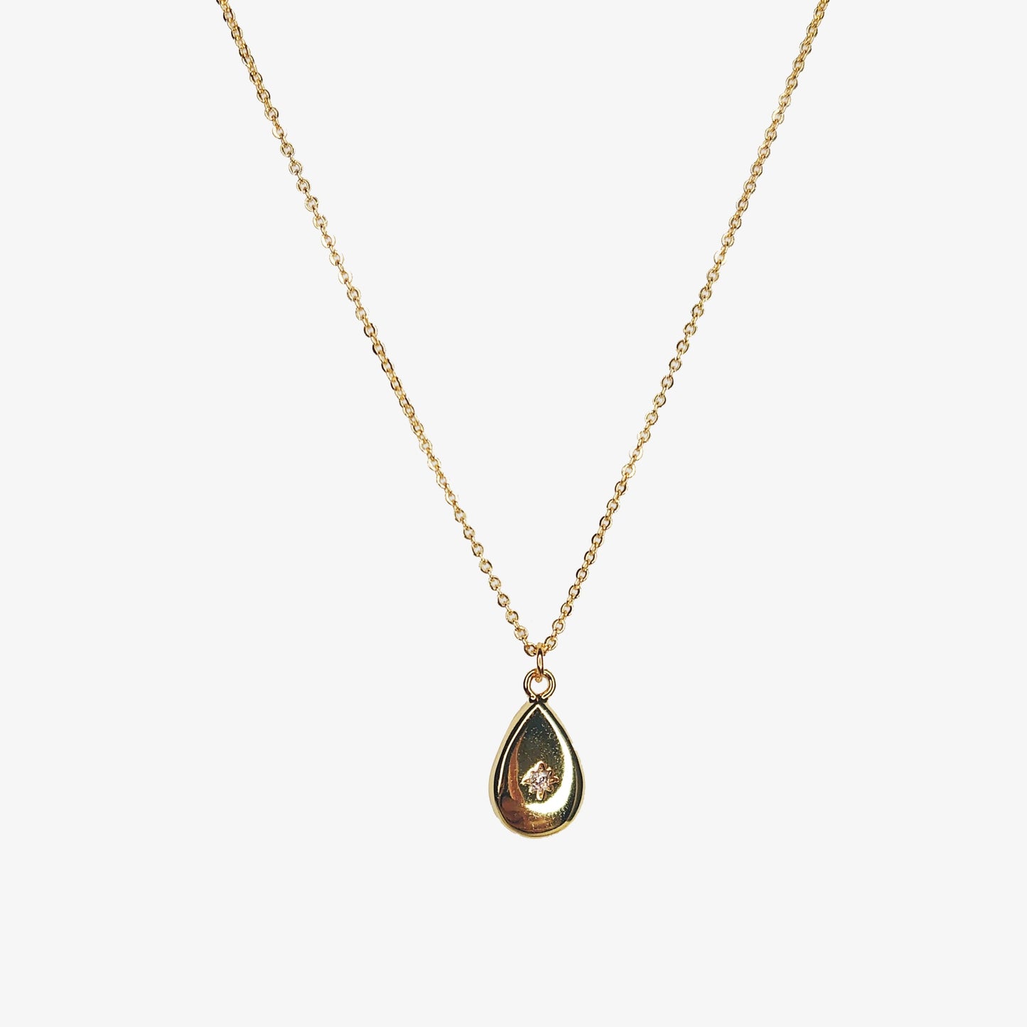 Gold Plated Cubic Zirconia Solid Peardrop Necklace - Ivy London Studio