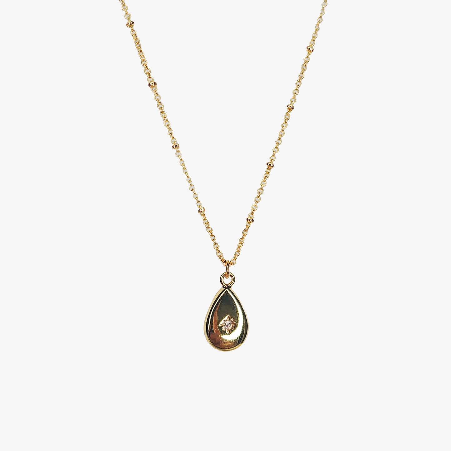 Gold Plated Cubic Zirconia Solid Peardrop Necklace - Ivy London Studio