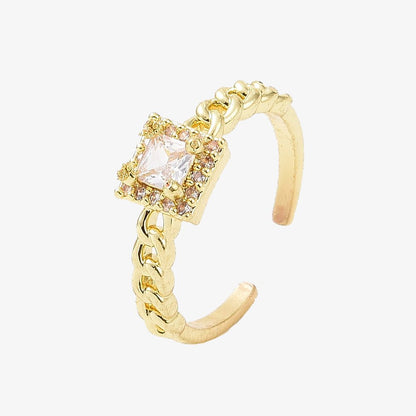 Gold Plated Cubic Zirconia Square Cut Stone Ring - Ivy London Studio