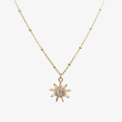 Gold Plated Cubic Zirconia Star Flower Necklace - Ivy London Studio