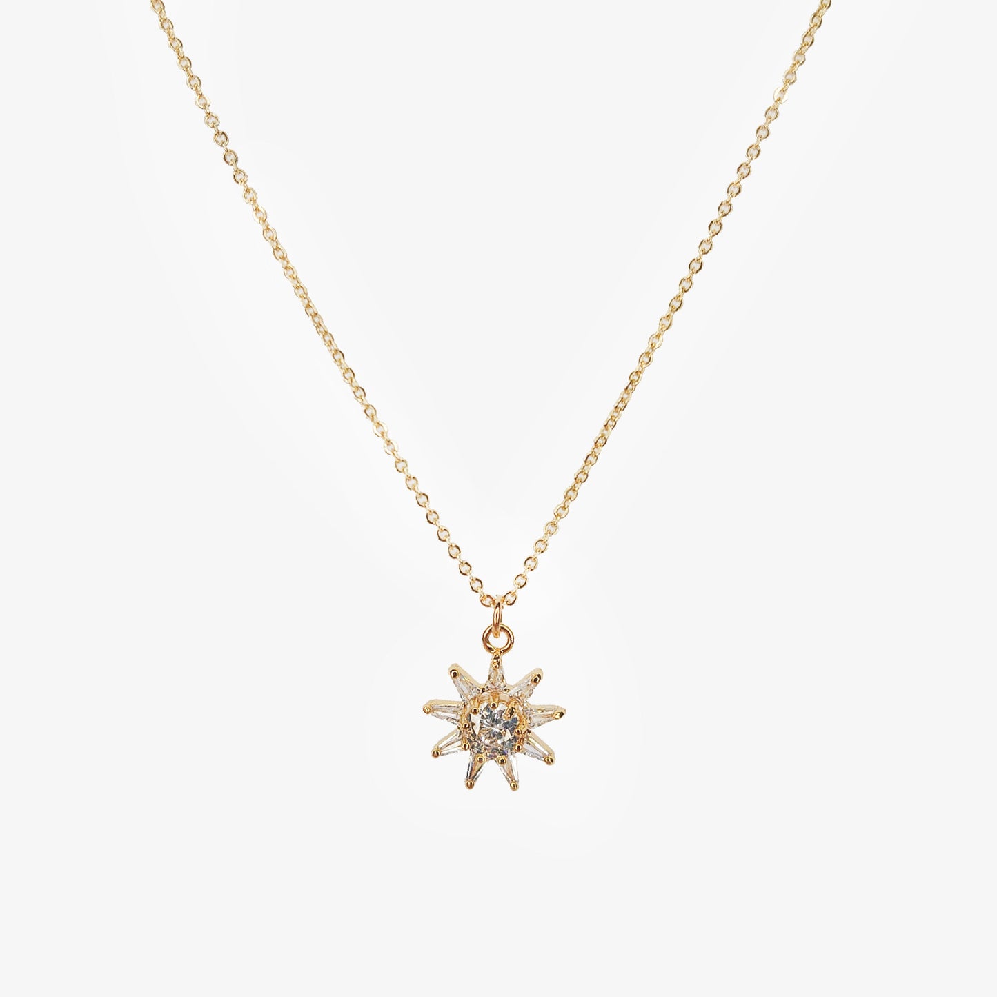 Gold Plated Cubic Zirconia Star Flower Necklace - Ivy London Studio