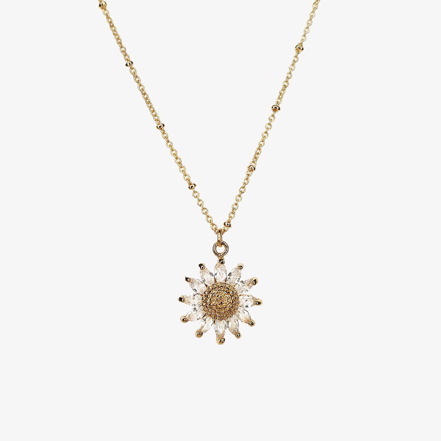 Gold Plated Cubic Zirconia Sunflower Necklace - Ivy London Studio