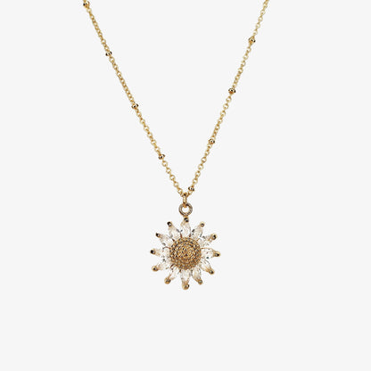 Gold Plated Cubic Zirconia Sunflower Necklace - Ivy London Studio