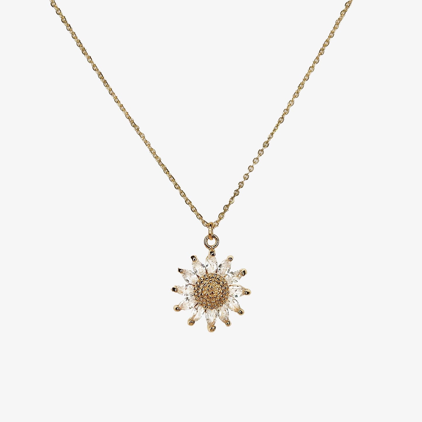 Gold Plated Cubic Zirconia Sunflower Necklace - Ivy London Studio