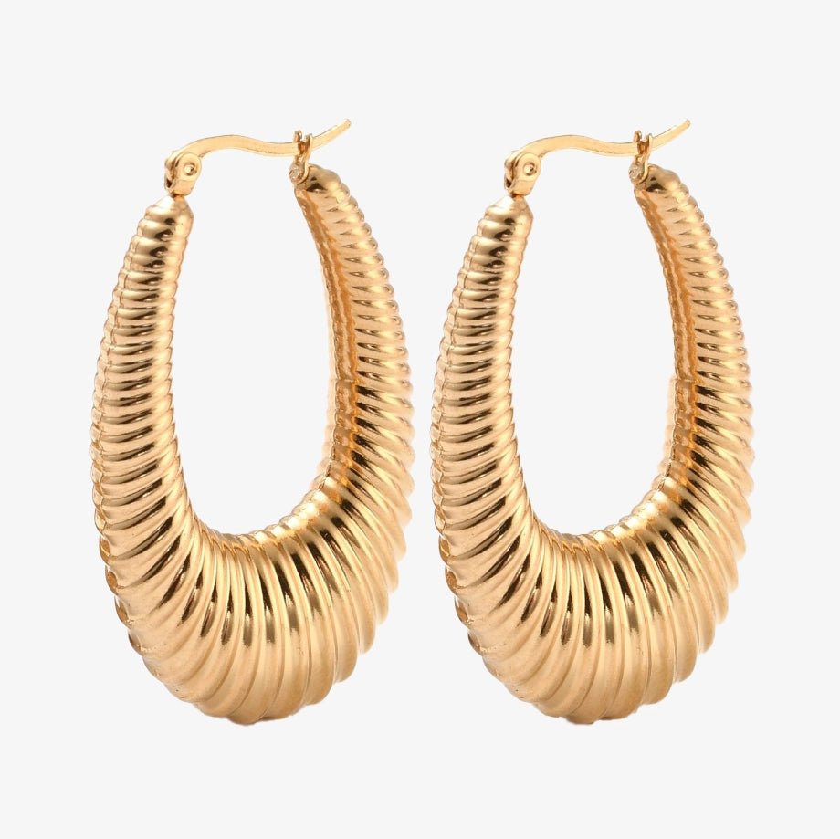 Gold Plated Ribbed Hoop Earrings - Aria - Ivy London Studio