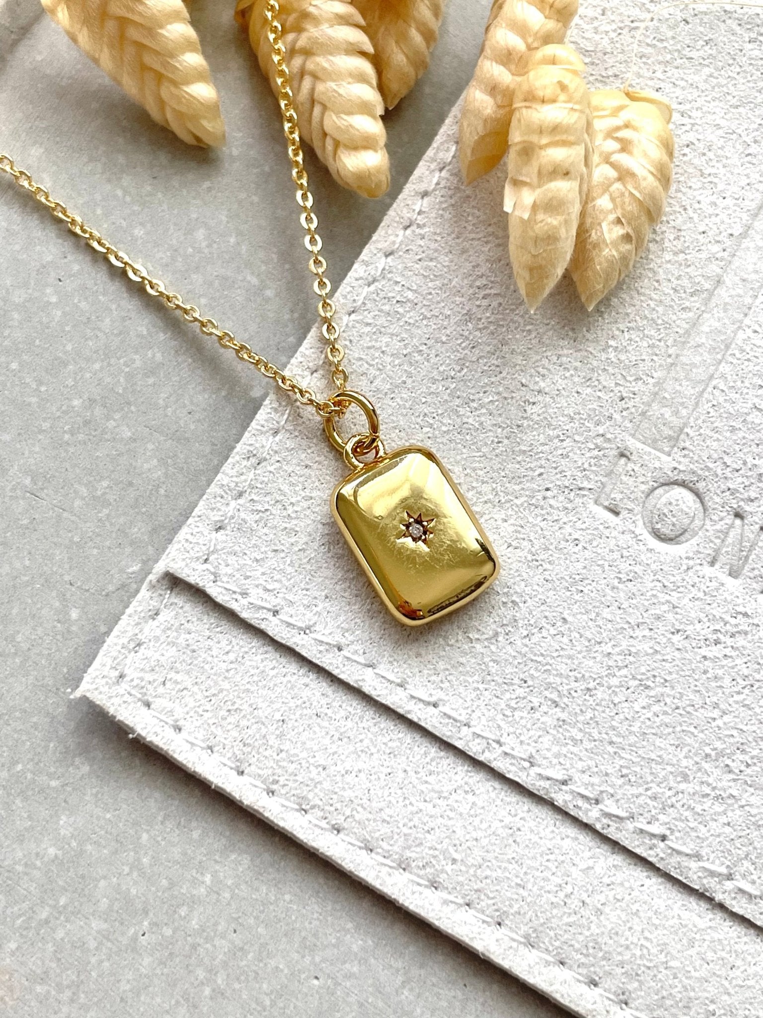 Gold Plated Solio Rectangle Pendant Necklace - Ivy London Studio